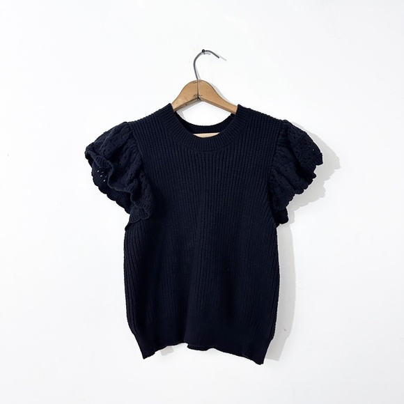 Rails Penelope Cotton Knit Feminine Short Sleeve Sweater black - Medium